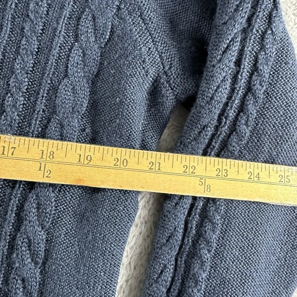 L.L Bean Wool Blend Cardigan Sweater Womens Large‎ Blue Sherpa Lined Cable Knit - Picture 4 of 9
